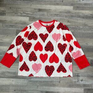 T2D Red Pink Heart Print 3/4 Sleeve Women's Top Size 3X I23